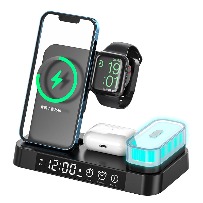 3 In 1 Multifunction Wireless Charger Station With Alarm Clock Display Foldable Wireless Charger Stand With RGB Night Light