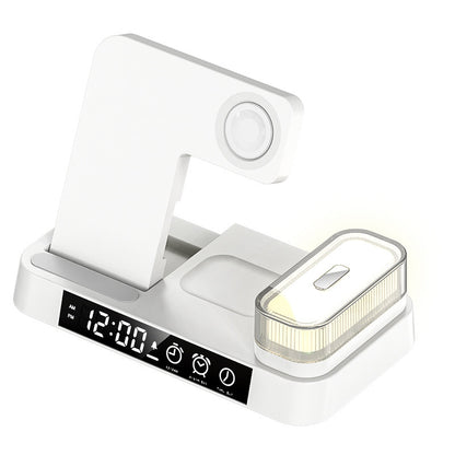 3 In 1 Multifunction Wireless Charger Station With Alarm Clock Display Foldable Wireless Charger Stand With RGB Night Light