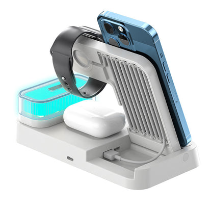 3 In 1 Multifunction Wireless Charger Station With Alarm Clock Display Foldable Wireless Charger Stand With RGB Night Light