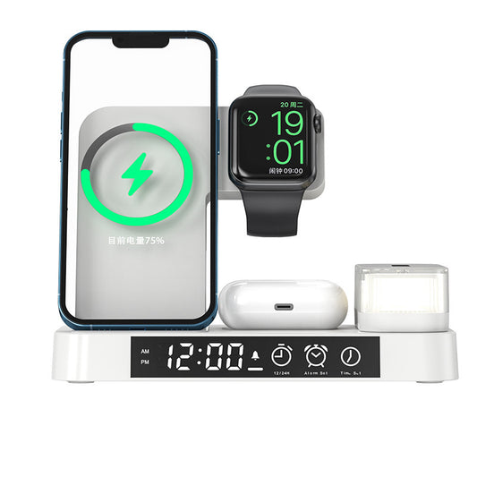 3 In 1 Multifunction Wireless Charger Station With Alarm Clock Display Foldable Wireless Charger Stand With RGB Night Light